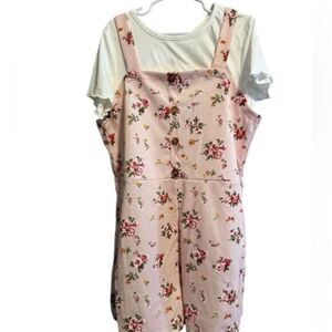 NWT Girls Pink Floral Overall Romper Shorts White Short Sleeve Shirt  - Size 16